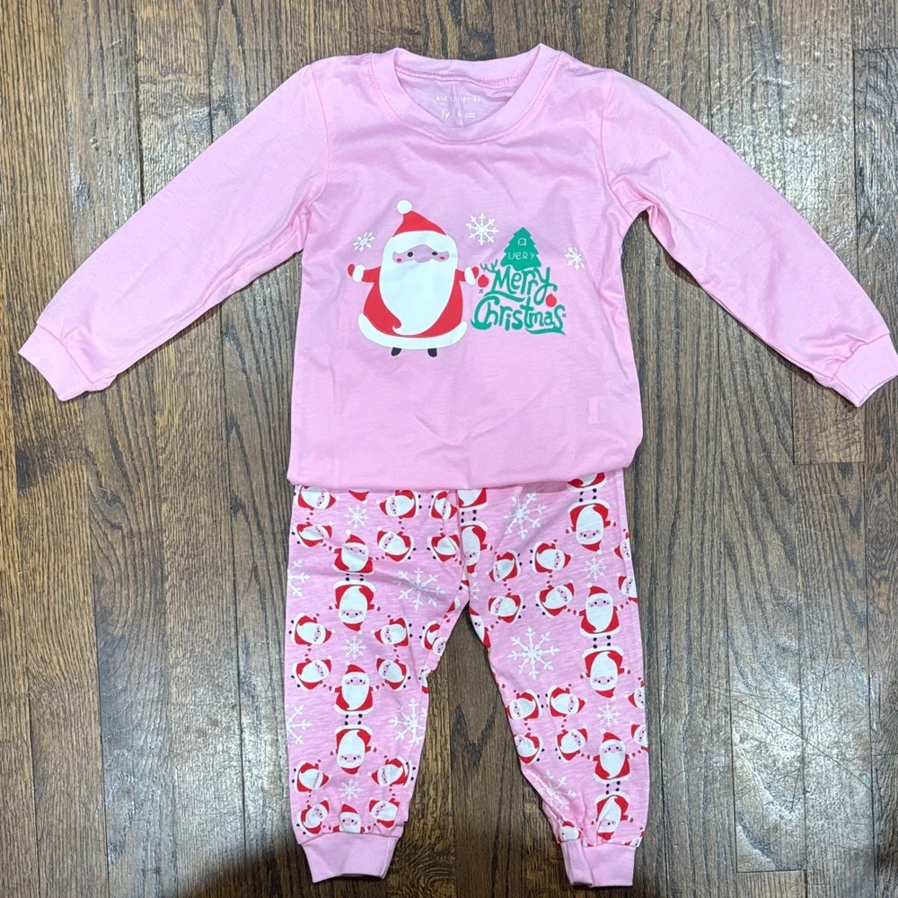 Girls Pink Santa Kids Pajamas size 3T
